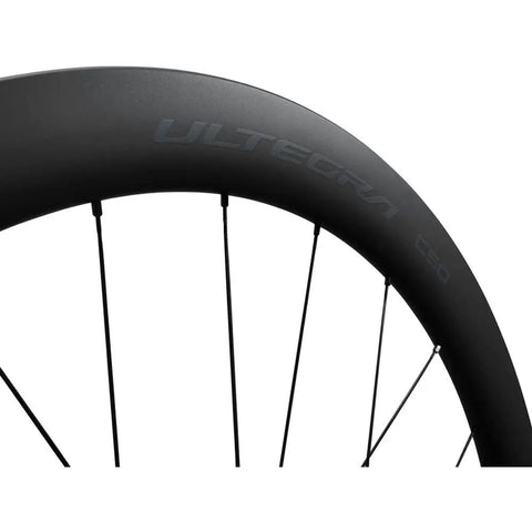 Close-up of Ultegra WH R8170 C50 Carbon Road Wheelset Tubeless 700c With 50mm Deep Rim, showing spoke and rim details