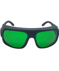Top Notch Laser Safety Glasses With Kick Ass Eye Protection For Red Diode And Infrared Lasers Covering 635 To 1100Nm Wavelengths For Workshop And Lab Use, front view with green lenses.