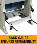 Close-up of back gauge on a 12 Inch Shear Brake Roll For 20 Gauge Mild Steel With 6 Grooves, ensuring repeatability in projects.