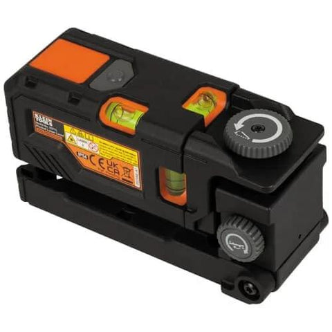 Magnetic Pocket Laser Level with 360 Degree Wall Attachment, red laser line reaches 30 feet, 3 bubble vials, adjustable body shown