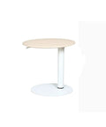 Adjustable Height Rolling Laptop Stand With Spacious Work Surface Smooth Caster Wheels Portable Computer Desk For Bedroom Living Room And Home Office Kick Back Ready Workstation in light wood with a white base.