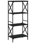 Dope 4 Tier Industrial Bookcase Black With Engineered Wood And Metal Frame, side angle, four open shelves, modern loft style