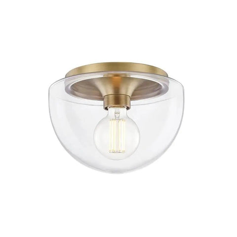 Grace 1 Flush Mount Ceiling Light In Aged Brass Finish With Clear Glass, 10 Inch Wide By 7 Inch High, Classic Yet Modern Incandescent Fixture