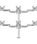 Heavy Duty Aluminum Dual Monitor Mount With Slick Swivel Arms And Rock Solid Desk Clamp for large screens, top view with four mounts.