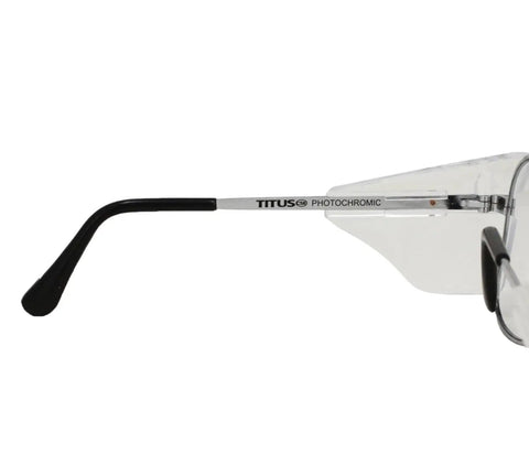 Top Shelf Aviator Safety Glasses Metal Frame ANSI Z87 DOT Approved For Motorcycles with photochromic lens side view.
