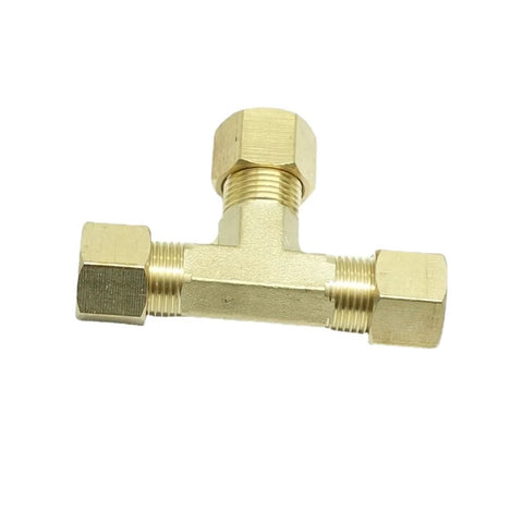 Brass 3-way compression T-fitting with 5/16" tube OD ports (union tee)