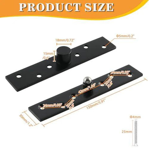 Heavy Duty 6 Inch Pivot Hinge With 360 Degree Rotation Concealing Up Down Shaft Middle Core Stainless Steel Black Finish Door Hinge 2 Pack Ideal For Interior And Exterior Doors Built To Last, showing measurements and components.
