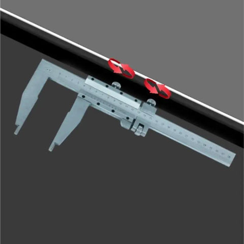 YMGSCC Household 300mm Vernier Caliper on a dark surface showing measurement scales and stainless steel finish.