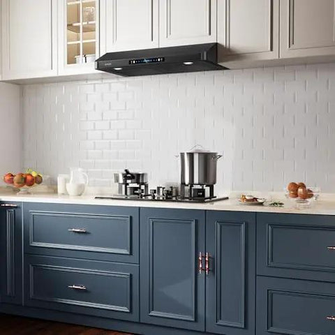 36 Inch Under Cabinet Range Hood With 900 CFM Dual Motors Black Kitchen Vent Hood for real heavy duty cooking in modern kitchen