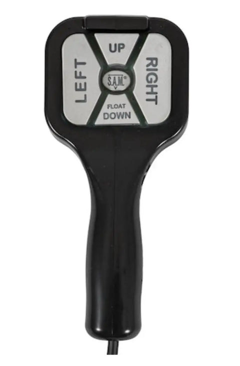 Straight Blade Plow Controller For Snow Ex Snow Plows, Plug And Play With OEM Controllers shown with black handle and keypad