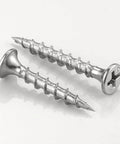 Two 410 stainless steel drywall screws with Phillips head, coarse threaded tip, suitable for drywalls, black color not shown.