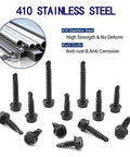 100pcs 410 Stainless Steel #8x1/2 Hex Washer Head Self Drilling Screws, Black Oxide Self Tapping Tek Screws for Metal Plates displayed