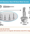 Diagram of 120PCS #8 x 1/2 Inch Sheet Metal Screws 410 Stainless Steel Hex Washer Head Fast Self Tapping Screws Silver with Driver Bit
