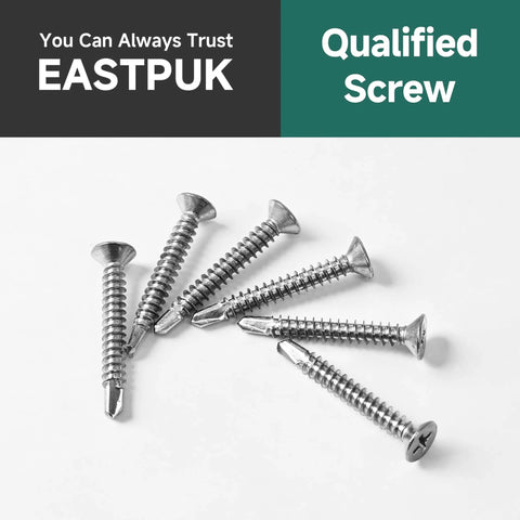 300pcs #10 x 3/4 410 Stainless Steel Flat Head Self Drilling Screws, Bright Finish High Strength Self Tapping Screws displayed