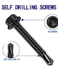 100pcs 410 Stainless Steel #8x1/2 Hex Washer Head Self Drilling Screws, Black Oxide Self Tapping Tek Screws for Metal Plates