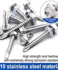 840pcs 410 Stainless Steel Self Tapping Screws Kit for Metal, Sizes #8 #10 #12 #14 with Rubber Washers and Hex Washer Head