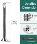 Detailed dimensions of 150pcs #8 x 2 410 Stainless Steel Flat Head Self Drilling Screws with cross-cut head and drill bit included