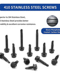 100pcs 410 Stainless Steel #10x1 Hex Washer Head Self Drilling Screws, Black Oxide Self Tapping Tek Screws for Metal Plates displayed