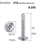 200pcs #8 x 1 Inch Sheet Metal Self Tapping Screws 410 Stainless Steel Truss Head High Strength Quick Tapping Screws for Metal