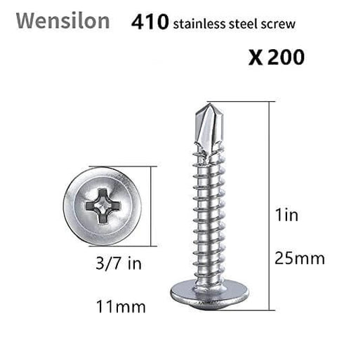 200pcs #8 x 1 Inch Sheet Metal Self Tapping Screws 410 Stainless Steel Truss Head High Strength Quick Tapping Screws for Metal