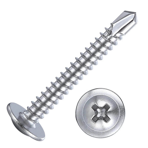 Close-up of 200pcs #8 x 1 Inch Sheet Metal Self Tapping Screws 410 Stainless Steel Truss Head High Strength Quick Tapping Screws
