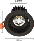 DJVHSRI Recessed Lighting Housing Trim Kits black downlight showing dimensions 85MM and 100MM for easy installation.