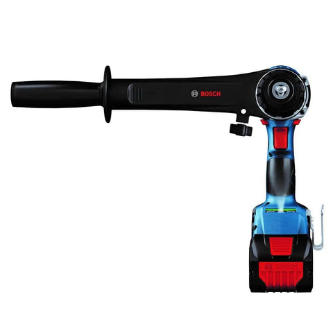 Professional 18V Brushless Hammer Drill Driver Kit With 8 Ah Battery Pack And 1330 Inch Pound Torque, side view with battery attached.
