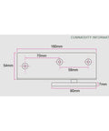 Diagram of dimensions for heavy duty frameless shower door hinges, showing measurements in 304 stainless steel for glass doors 8-12mm.