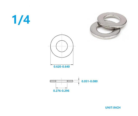 Flat Washers One Quarter Inch Stainless Steel 304 Pack Of 100 Heavy Duty Pro Grade Durable Hardware Spacers For Furniture DIY Projects And Automotive Applications with dimensions