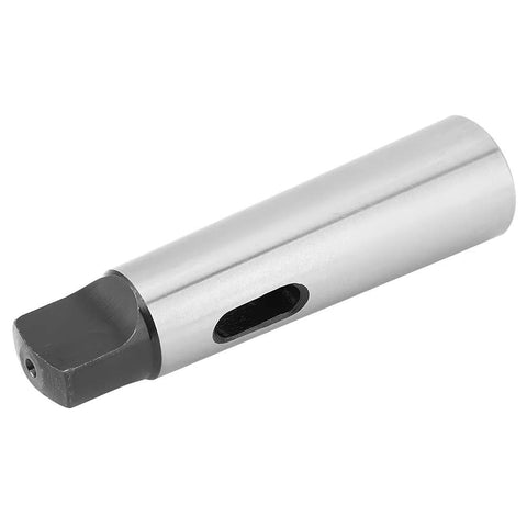 MT4 Morse taper adapter sleeve for lathe/milling; silver metal body with dark gray square end and side oval slot