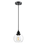Dope Matte Black Pendant Light For Kitchen Island With Clear Glass Globe Shade, 71 Inch Adjustable Hanging Lamp For Kitchen And Living Room