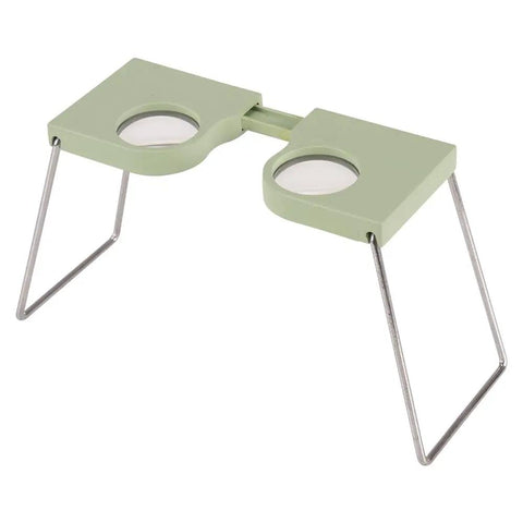 Wearable 4X Pocket Stereoscope With Adjustable 55-75 Mm Lens Distance, Ultra Lightweight Microscope For Field Examiners, Surveyors, Engineers And Architects, Durable Portable Magnifier For On-The-Go Inspections. Green metal pocket stereoscope with adjustable wire legs