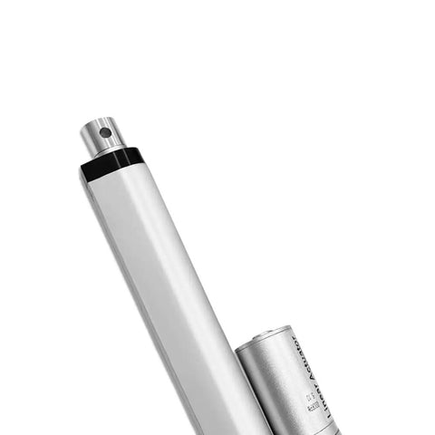 Beefy 6 Inch Stroke 12V Electric Linear Actuator with 225Lbs Load Capacity, silver aluminum housing, close-up view