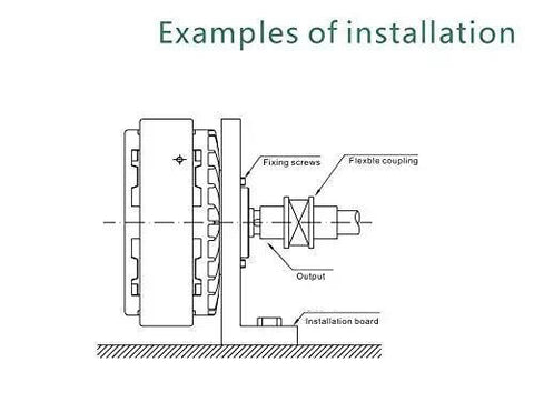 Installation schematic of High Torque Magnetic Powder Brake 25Nm PB-025 with 78mm center, 20mm single shaft, DC24V 1800RPM max
