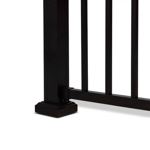 Close-up of black aluminum post and baluster from Ultimate Deck Railing Kit Perfect For 16 To 18 Foot Spans At 42 Inches High.