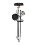 One Piece Frost Free Outdoor Sillcock Featuring Anti Siphon Pex Crimp Connection And 3/4 Inch Hose Bibb, chrome plated with black handle.