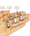 Three mini DC gear motors with different shaft types, double, long, and short, in silver housings for DIY projects