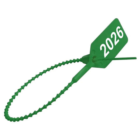 Bulletproof 2026 Year Dated Fire Extinguisher Tamper Seals Green Pull Tight Security Wire Ties for safety inspections.