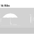 Wooden J Handle 40 Inch Golf Umbrella Windproof All Weather Auto Open 16 Rib Arc Vintage Cane Umbrella Classic Stick Wedding Cane White For Men And Women with size dimensions.