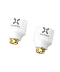 Two Foxeer Lollipop FPV Antenna V4 5.7G 2.6dBi RHCP Stubby SMA Male For RC Drones shown in white with gold plating.