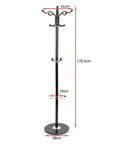 Straight Up Heavy Duty Four Tier Floor Standing Coat Rack With Ten Sturdy Metal Hooks For Bedroom Hallway Wardrobe Closet Organizer Keep Your Gear Dang Tidy Today, black metal design with measurements.