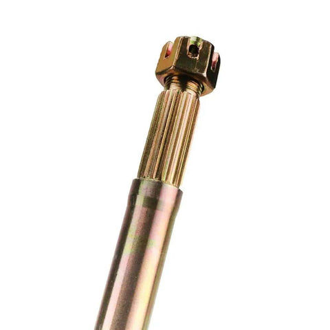 Close-up of 610mm rear axle with 17T-23T sprocket compatibility for 49cc to 110cc kids ATVs, go karts, and quad buggies.