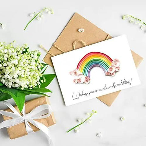 Greeting card with rainbow quilling design from Beginner Quilling Kit For Kids And Adults With Tools, Easy Step By Step Instructions