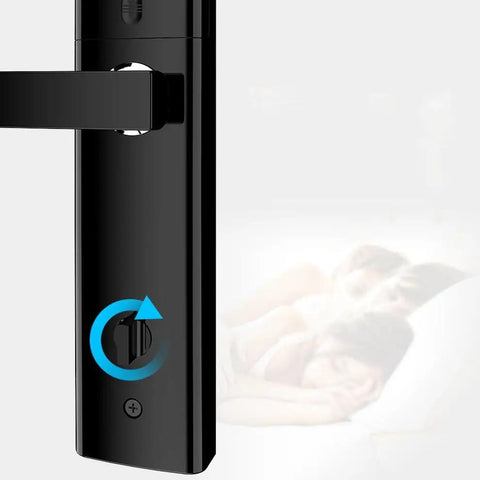 No Fuss Smart Door Lock With Silent Handle And Touch Screen Fingerprint Keyless Entry For Heavy Duty Home Security Auto Locking Deadbolt showing a close-up view of the handle.