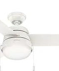 Aker Fresh White 52 Inch Indoor Outdoor Ceiling Fan With LED Light Kit And Pull Chain Whisper Wind Motor Delivers Quiet Powerful Airflow Reversible Multi Speed For Year Round Comfort In Living Room Patio Or Garage, front view