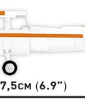 Cessna 172 Orange Skyhawk 1:48 Scale Building Set With 162 Pieces side view with dimensions and movable propeller