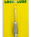LockNLube Narrow Needle Dispenser in yellow packaging with metal needle, front view