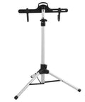 Heavy Duty Aluminum Bicycle Repair Stand With Adjustable Height And Non Slip Rubber Feet For Rock Solid Maintenance Stability and Zero Hassle Display Support In Your Garage, shown in upright position.