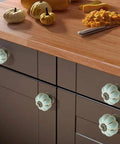 5 Pack Retro Vintage Ceramic Pumpkin Cabinet Knobs Set For Kitchen Cabinets Drawers Dresser Cupboard Pull Handles Includes 3 Kinds Of Screws Sky Blue Enhances Vintage Charm For Furniture With Easy Install And Durable Gloss Finish installed on dark cabinets