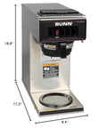 Pourover Coffee Brewer With One Warmer Pro Grade Commercial Coffee Maker In Stainless Steel Silver Finish VP17-1SS front view